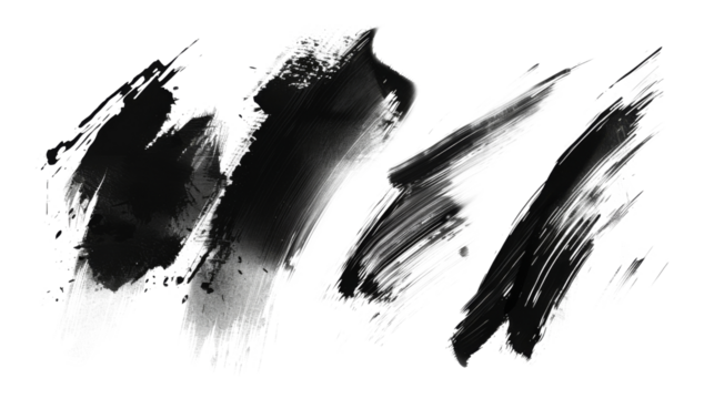 Grunge badge brush, hand drawn black color paint sticker on transparent background