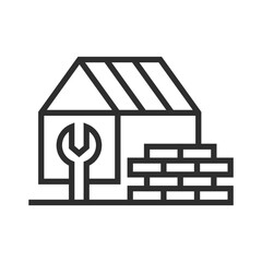 House and Wall brick outline icon, editable stroke isolated on white background flat vector illustration