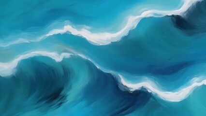 abstract blue sea background top view with oil paint summer art background natural light blue texture of the waves turquoise blue oil painting on canvas
