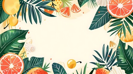 Fototapeta premium Vibrant Summer Doodle Border Design with Blank Space for Mockup or Copy