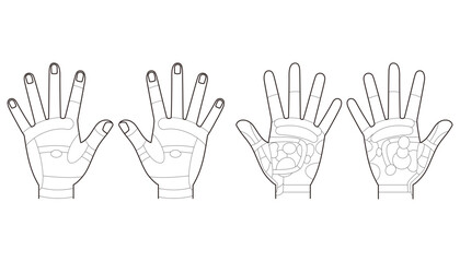 手の平と甲の反射区のモノクロイラストセット