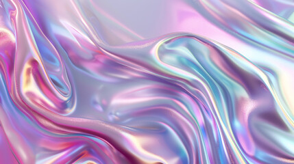 Obraz premium 3d render of Holographic iridescent abstract background with hologram effect, pastel colors, shiny, wave and wavy texture