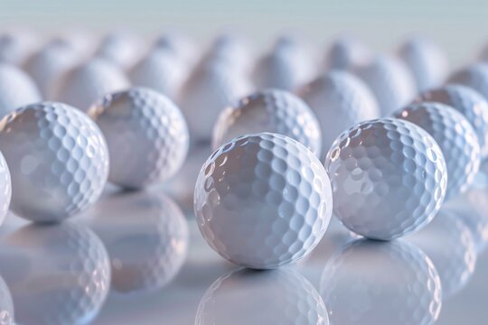 Closeup of Golf Balls Aligned in a Row on a White Surface
