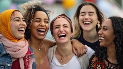 A Group of Joyful Women Celebrating Friendship and Unity,Embracing Diversity
