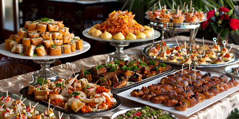 Fototapeta premium a table laden with a variety of fruit and vegetable platters, all elegantly arranged.