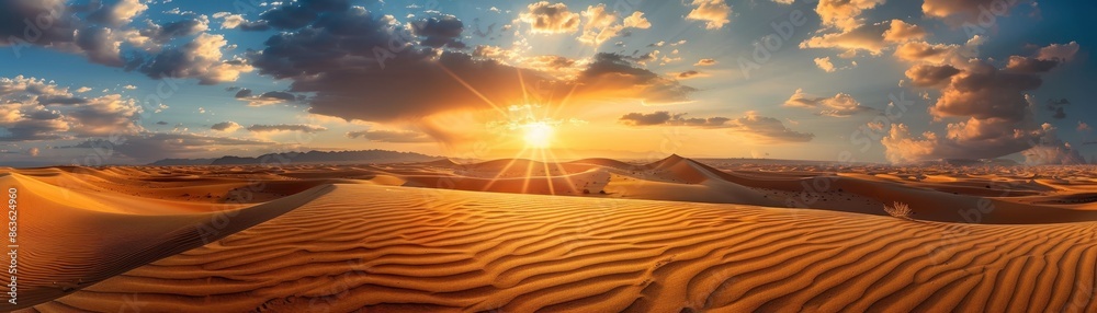 Wall mural Stunning sunset over vast desert landscape 