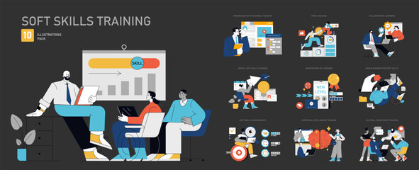 Soft Skills Training. Flat Vector Illustration