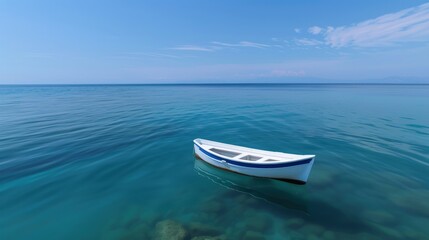 Naklejka premium A White Boat Amidst a Colorful Ocean, Teeming with Sea Creatures