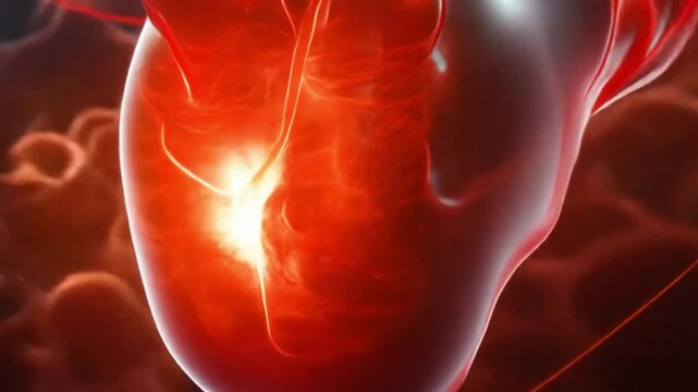 video 3D rendering of a human heart with highlighted arteries, Heart disease