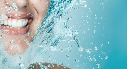 Fototapeta premium Refreshing Water Splash on Smiling Woman's Face