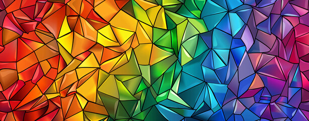 Colorful abstract background with rainbow colored geometric shapes and textures. Rainbow colors and rainbow pattern. Background for design in the style of stained glass. Vector illustration.


