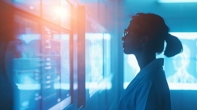 Radiant Reflections Healthcare Worker Contemplating Digital Diagnosis in Hospital Setting - Powered by Adobe