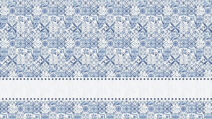 a blue and white pattern with a border Thai fabric pattern