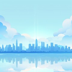 Fototapeta premium 雲と水の上の都市のスカイライン イラスト 背景