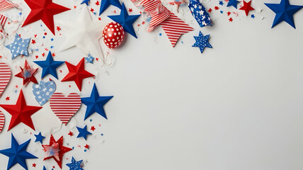 Obraz premium USA flag colors red blue white stars white background. 4th of July concept,