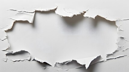 Close-up of a torn paper hole revealing a white background