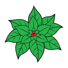 Holiday Poinsettia Festive Red and Green Botanical Illustration