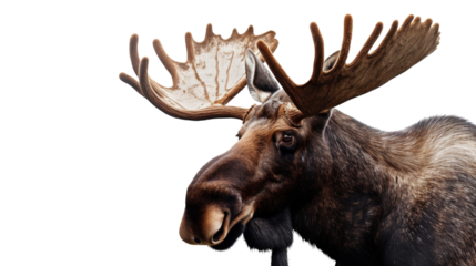 A majestic moose with impressive antlers on background. Transparent PNG