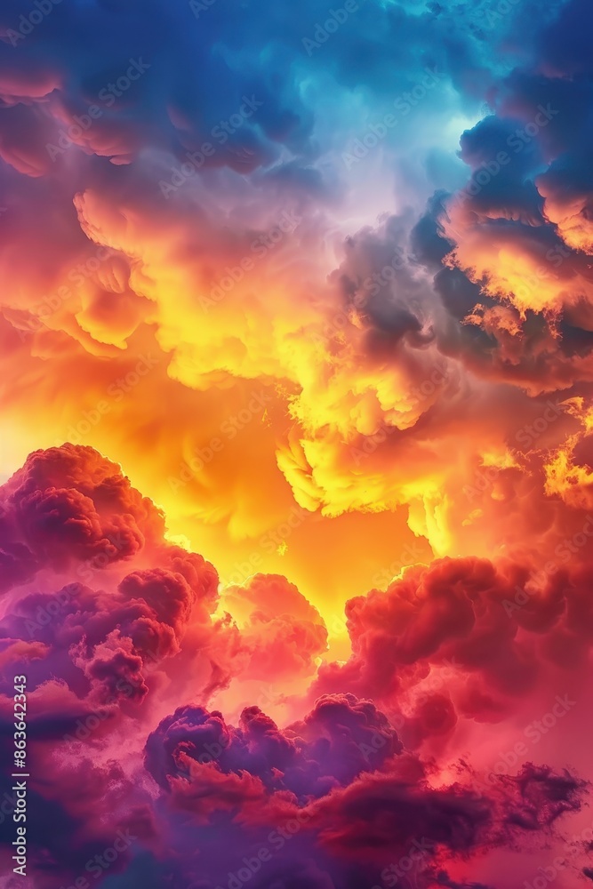 Poster Vibrant heart-shaped cloud formation in a colorful sky