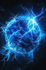 Vibrant sphere of blue electrical energy