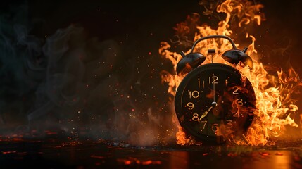 burning alarm clock exploding in flames concept of urgency and deadline pressure