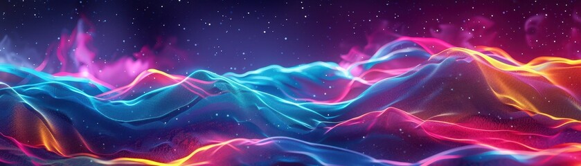 Obraz premium Vibrant, colorful abstract wave pattern with glowing neon lights