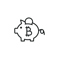 Piggy Bank icon. Simple line drawing of a piggy bank with a coin being inserted, representing savings, financial security. A classic symbol used in personal finance and banking. Vector illustration