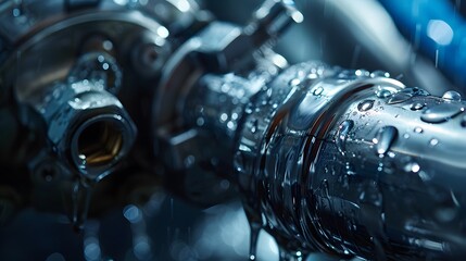 metal pipe with valve is leaking in water treatment plant