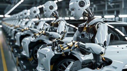 Fototapeta premium Tech Fusion Robots Assembling Futuristic Car Innovation Automation and Progress in Manufacturing