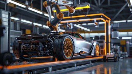 Fototapeta premium Precision Perfection Robotics in Action HighPerformance Tire Installation on Sports Car