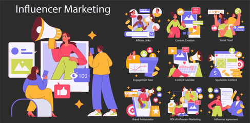 Influencer Marketing. Flat Vector Illustration