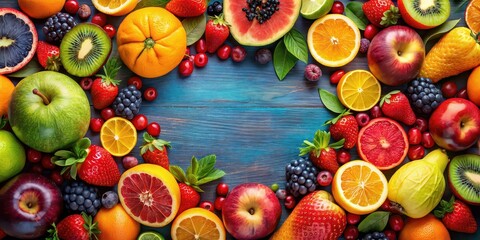 Colorful background with an assortment of vibrant fruits, , colorful, background, fruits, assortment, vibrant, tropical, healthy
