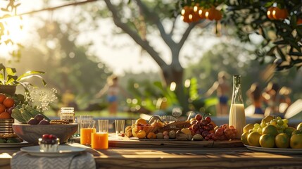 Obraz premium Rustic Morning Bliss Country Brunch with Yoga in Nature