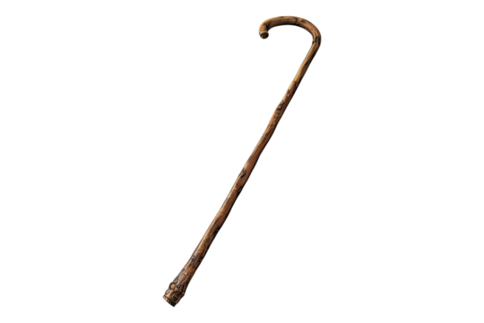 wooden walking stick isolated on transparent background