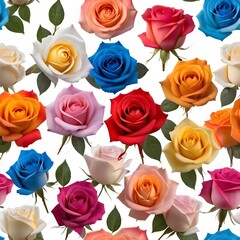 Fototapeta premium Single group of white, red, pink, blue, orange color and yellow rose isolated on transparent white background