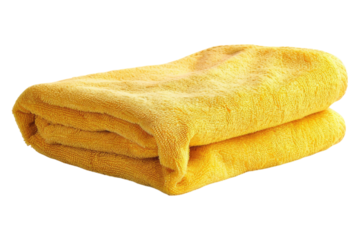 Yellow folded towel isolated on transparent background