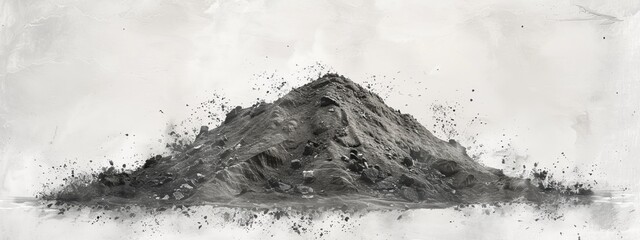  A monochrome image of a mountain adorned with numerous ink splatters