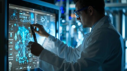 CuttingEdge Innovation Scientist Engaging with Advanced Technology in Research Lab