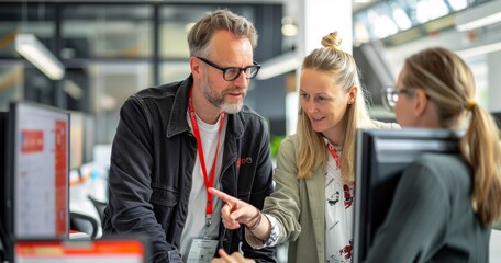 IT team collaborating on a project in modern office environment