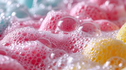 A colorful, bubbly, and foamy mixture of different colored soaps