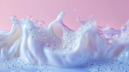 The image is of a wave of white foam, with a pink background