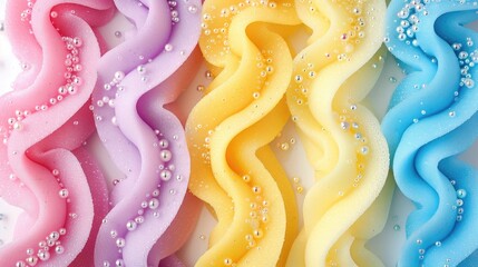 A colorful candy with a rainbow stripe and a yellow center