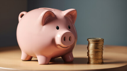 ブタの貯金箱とコイン