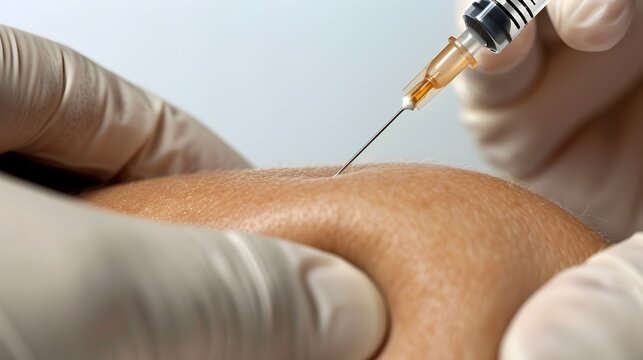 Close up of Syringe Needle Piercing the Skin during Injection Treatment