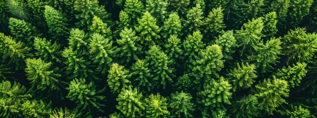 forest of green-leafed trees against a blue backdrop or Blue sky behind a cluster of trees with green leaves