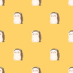 a pattern with cute hedgehogs on a yellow background