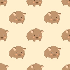a pattern with brown pigs on a yellow background
