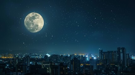 Moon Day Photography. a Full Moon on the Night Sky above the City