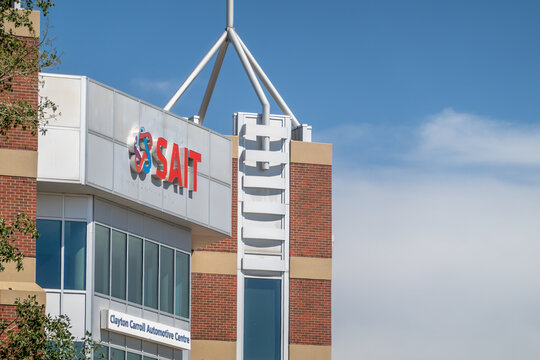 Calgary, Alberta, Canada. Jun 26, 2024. Close up to the SAIT Clayton Carroll Automotive Centre building.