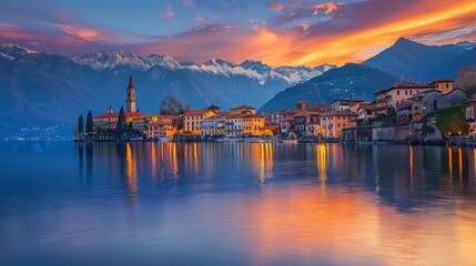 Fototapeta premium Lake Como in Italy. Breathtaking view Famous Italian holiday area and popular European tourist destination
